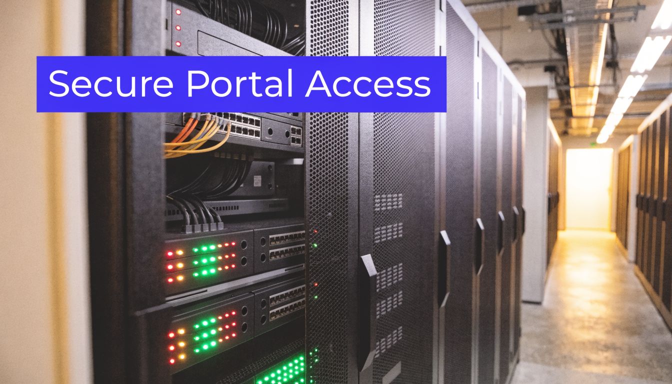 A server rack in a modern data center with glowing status lights and organized network cables.