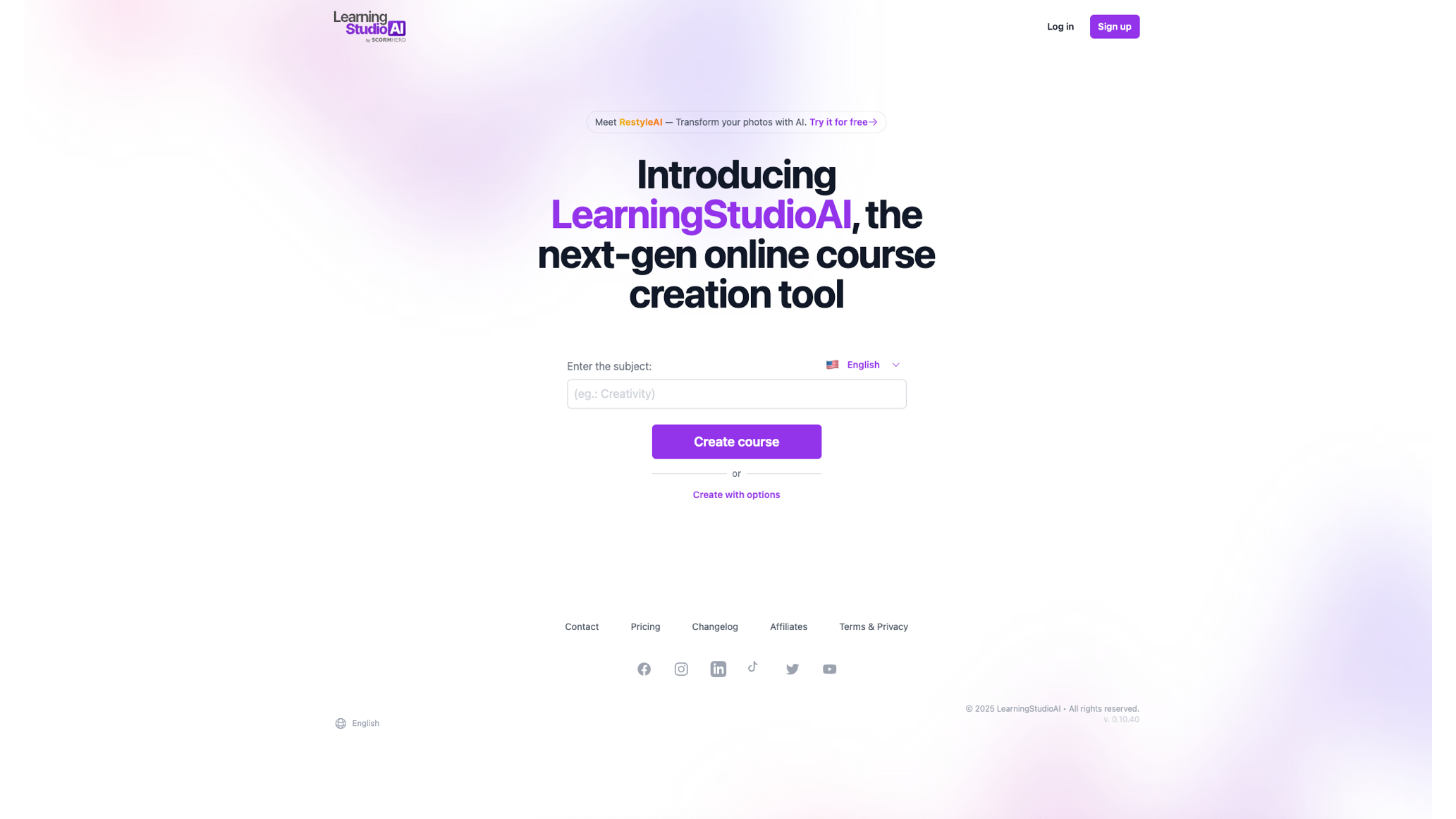 LearningStudioAI Landing Page Screen | 2025