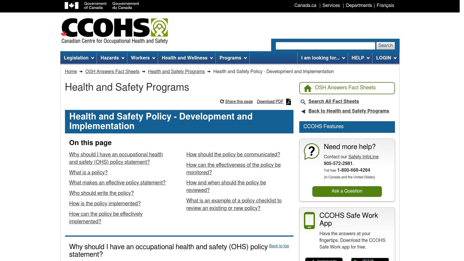 Canadian Centre for Occupational Health and Safety (CCOHS)