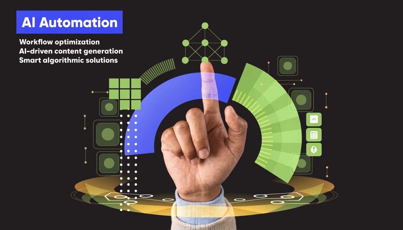 A hand interacting with a digital holographic display representing AI automation concepts and advanced algorithmic workflows.
