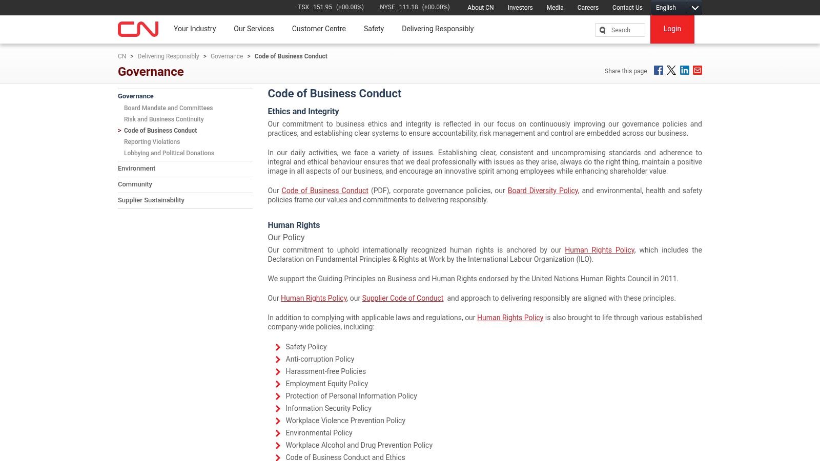 Canadian National Railway (CN) — Code of Business Conduct (2024)