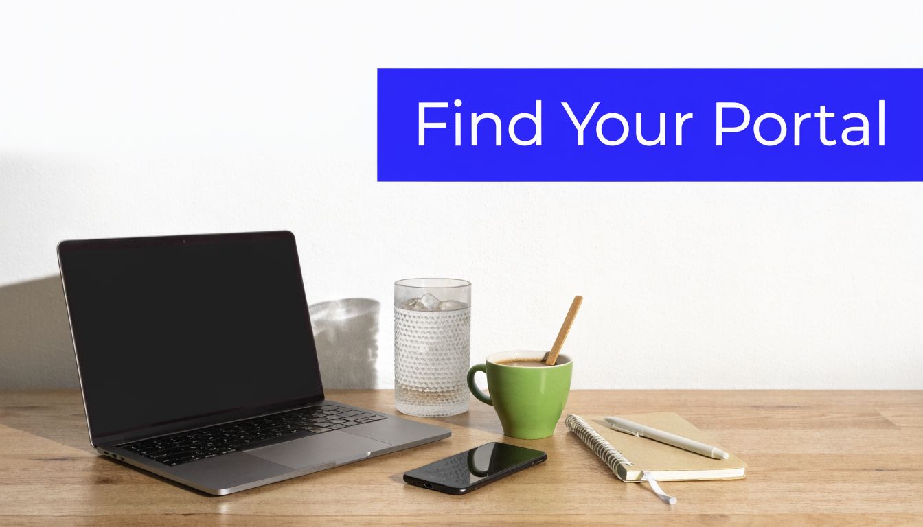A modern workspace with a laptop, smartphone, notebook, and coffee cup on a wooden desk.
