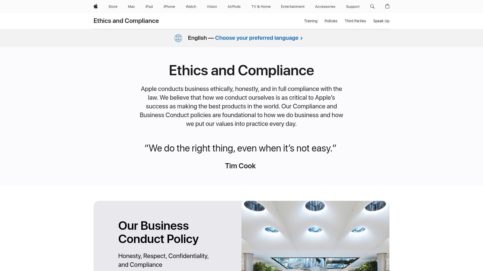 Apple — Business Conduct Policy (Ethics & Compliance hub)