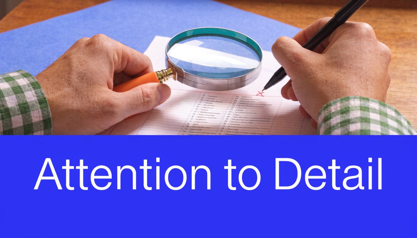 A close up view of a person using a magnifying glass to carefully check a printed document.