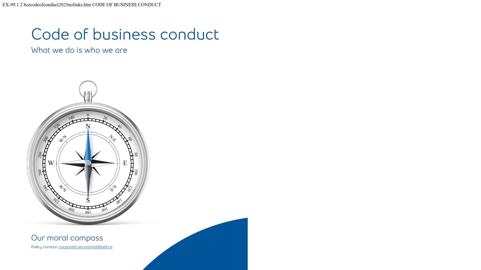 BCE Inc. (Bell Canada) — Code of Business Conduct (2025 filing)