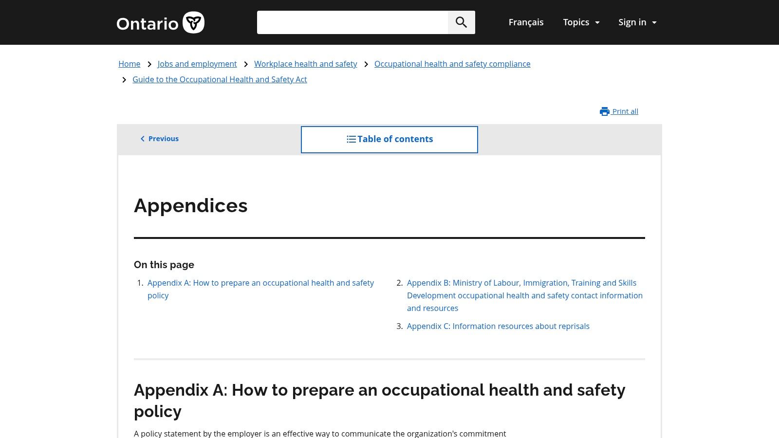 Ontario Ministry of Labour, Immigration, Training and Skills Development (MLITSD) - Guide to the OHSA