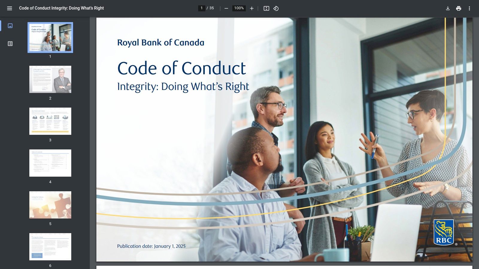 Royal Bank of Canada (RBC) — Code of Conduct (Jan 1, 2025)
