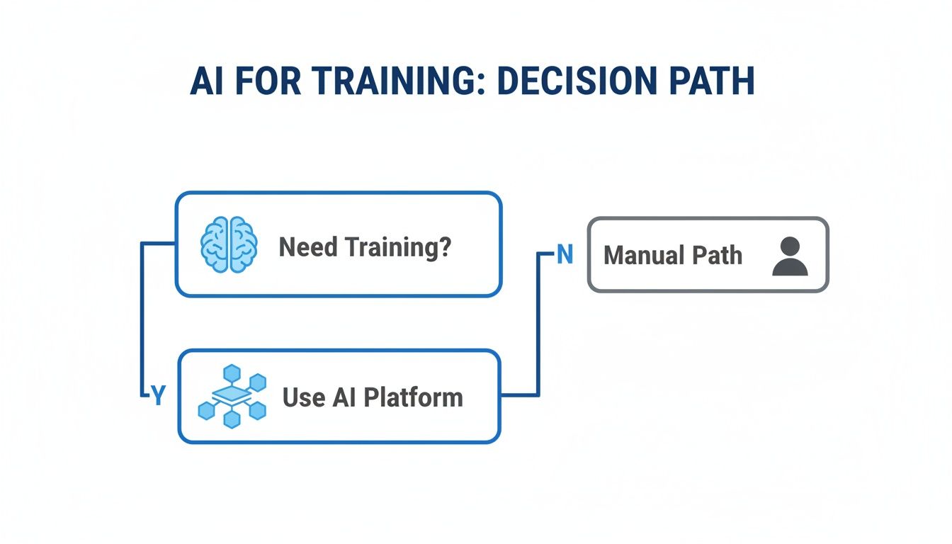 Flowchart illustrating an AI decision path for training, leading to an AI platform or manual path.